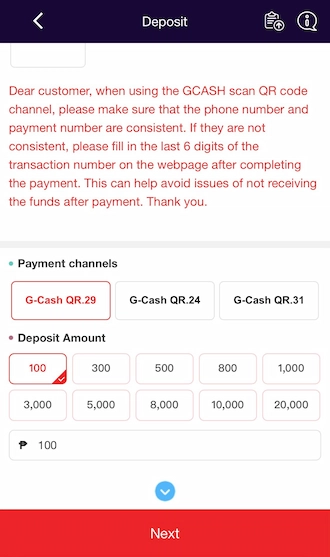 Step 3: Enter the deposit amount and click Next